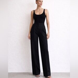 PATRICK GERARD Black Wide Leg Pleated Trousers NWT FR42 US10 Inseam 32